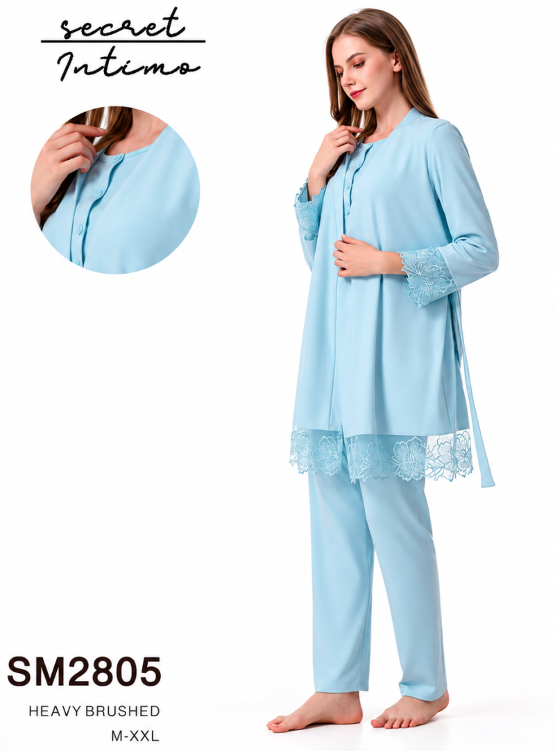 Catalogue pyjama bleu pastel _Secret Intimo_ Pyjama 3 pièces bleu ciel SM2805 – Women'Secret Dz