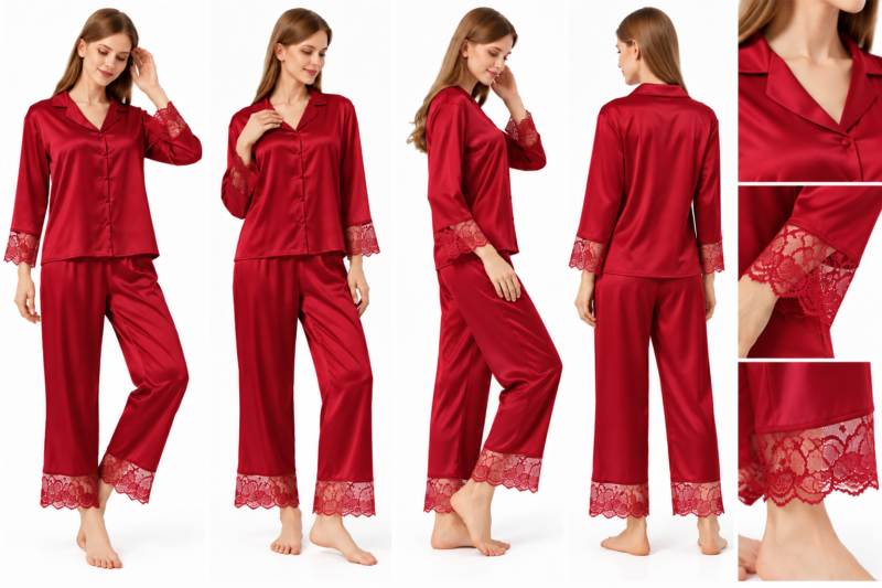 Collage catalogue de pyjamas satin rouge Pyjama satin manches longues rouge SM2613 – Women'Secret Dz