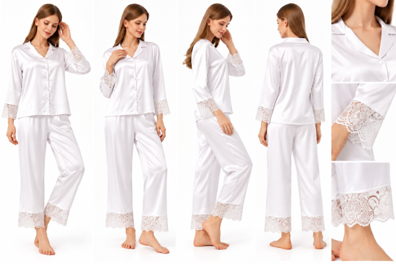 Collage de pyjama satin blanc dentelé Pyjama satin manches longues blanc SM2613 – Women'Secret Dz