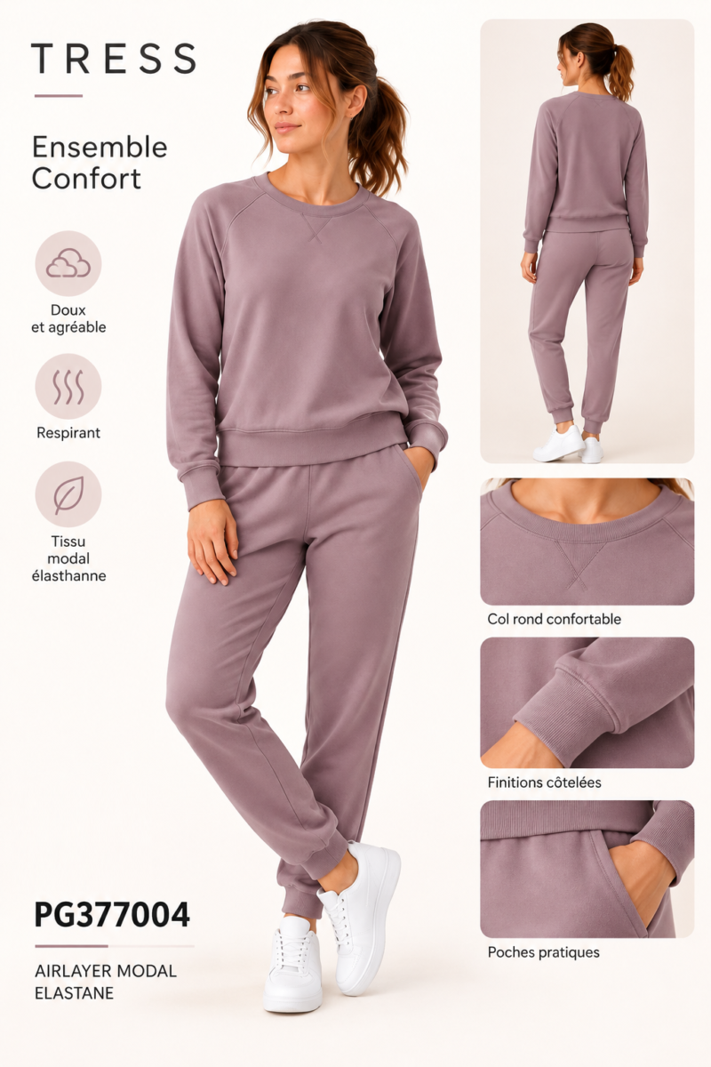 Ensemble loungewear mauve TRESS