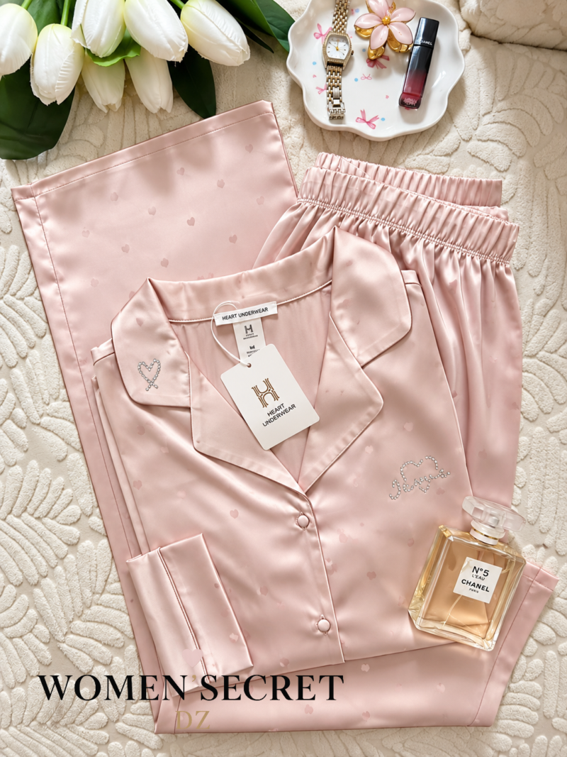 Ensemble pyjama rose et accessoires délicats Pyjama satin chemise rose poudré SM2828 – Women'Secret Dz