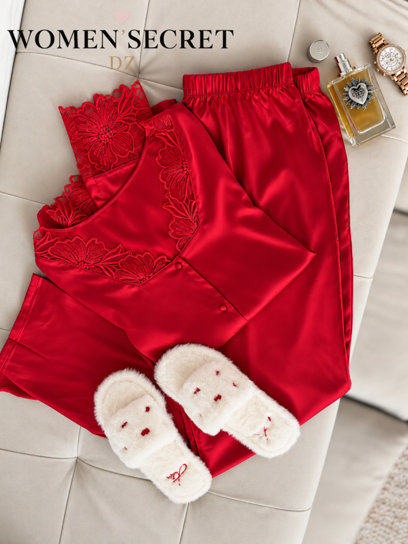 Ensemble satin rouge et accessoires élégants Pyjama satin caraco rouge SM2830 – Women'Secret Dz